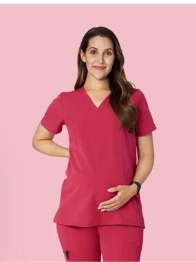 Mandala V-Neck Maternity Scrub Top in Deep Rose
